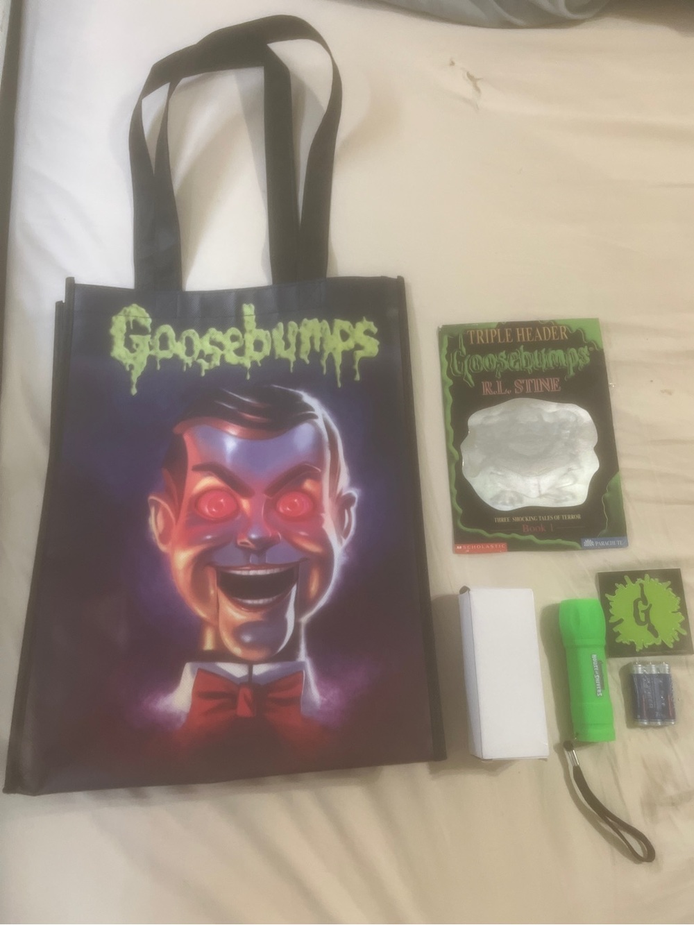 Goosebumps 30th Anniversary BUNDLE Tote Holo card Flashlight Sticker 2023